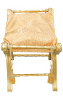 Roman bench (or Dagobert) gold satin fabric and gilded wood 