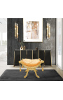 Roman bench (or Dagobert) gold satin fabric and gilded wood 