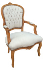 Fauteuil in beige fluweel in Lodewijk XV-stijl en natuurlijke houtkleur