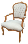 Fauteuil in beige fluweel in Lodewijk XV-stijl en natuurlijke houtkleur