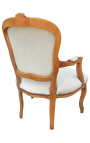 Fauteuil in beige fluweel in Lodewijk XV-stijl en natuurlijke houtkleur