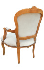 Fauteuil in beige fluweel in Lodewijk XV-stijl en natuurlijke houtkleur