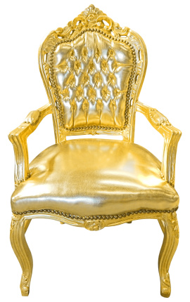 Barocker Rokoko-Sessel im Stil von goldenem Kunstleder und goldenem Holz