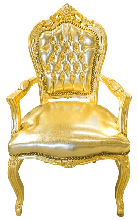 Barok Rococo Fauteuil-stijl kunstleer goud en goud hout