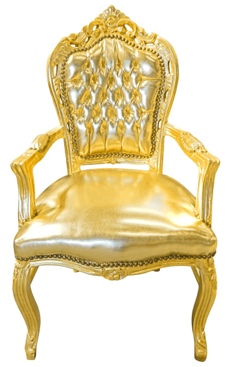 Fotoliu baroc stil rococo din piele din aur si lemn auriu
