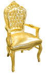 Fauteuil de style Baroque Rococo tissu simili cuir doré et bois doré