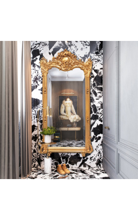 Suuri barokkityylinen kullattu suorakaiteen muotoinen peili