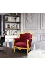 Poltrona "principesca" in stile barocco Velluto rosso bordeaux e legno dorato