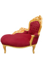 Baroque chaise longue burgundy velvet with gold wood