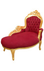 Barok chaise longue bordeaux fluweel met goud hout