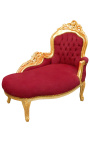 Baroque chaise longue burgundy velvet with gold wood