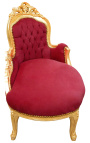 Baroque chaise longue burgundy velvet with gold wood