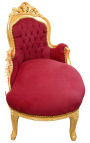 Barroco chaise longue burdeos terciopelo con madera de oro