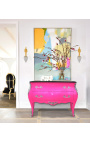 Baroque chest of drawers (commode) of style Louis XV pink and black top with 2 drawers