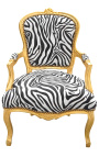 Baroque armchair of Louis XV style zebra and gold wood