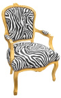 Baroque armchair of Louis XV style zebra and gold wood