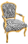 Poltrona barroca estilo Luís XV em tecido zebra e madeira dourada