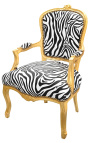 Baroque armchair of Louis XV style zebra and gold wood