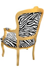 Baroque armchair of Louis XV style zebra and gold wood