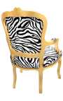 Baroque armchair of Louis XV style zebra and gold wood