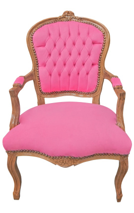 Poltrona barocca Luigi XV velluto rosa e legno naturale