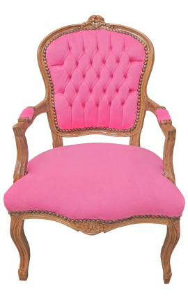 Fauteuil in Lodewijk XV-stijl roze fluweel en natuurlijke houtkleur
