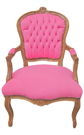 Sillón de estilo Luis XV terciopelo rosa y color de madera natural