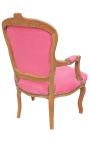 Sessel aus rosa Samt im Louis-XV-Stil und natürlicher Holzfarbe