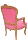 Fauteuil de style Louis XV velours rose et bois naturel