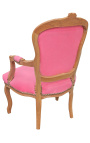 Sessel aus rosa Samt im Louis-XV-Stil und natürlicher Holzfarbe