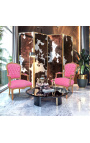 Fotel w stylu Ludwika XV różowy aksamit i naturalny kolor drewna