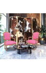 Fauteuil de style Louis XV velours rose et bois naturel