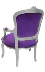 Fauteuil baroque de style Louis XV mauve et bois argent