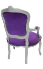 Barocker Sessel im Stil Louis XV aus violettem und versilbertem Holz