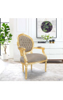 Барочное кресло Louis XVI Стиль Taupe Velvet и Gold Wood - 12