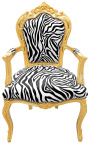 Armchair Baroque Rococo Style Zebra Printed Fabric in Gold Wood - 1