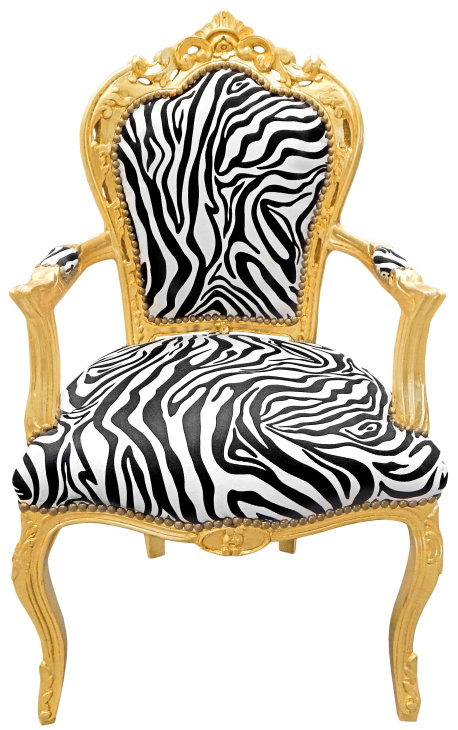 Fotoliu stil baroc rococo zebra si lemn auriu