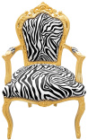 Πολυθρόνα μπαρόκ rococo στυλ zebra τυπωμένο ύφασμα και χρυσό ξύλο - 1
