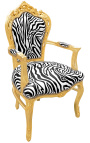 Armchair Baroque Rococo Style Zebra Printed Fabric in Gold Wood - 22