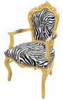 Fåtölj barock rokoko stil zebra och guld trä