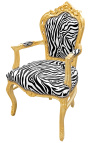 Poltrona Barroco Rococo Estilo Zebra impresso tecido e madeira de ouro - 21