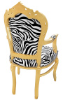 Fotelja Barokno rokoko stil zebra i zlatno drvo