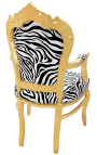 Poltrona Barroco Rococo Estilo Zebra impresso tecido e madeira de ouro - 24