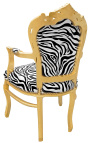 Fotel w stylu barokowym rokoko w stylu zebry i złotego drewna