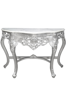 Baroque console met zilver hout en witte marmer top