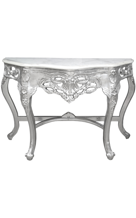 Console de estilo barroco feito de prata e mármore branco