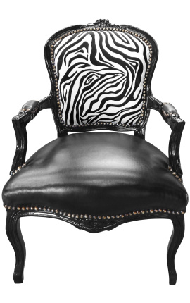 Barocksessel aus Zebra im Louis XV-Stil und schwarzem Kunstleder mit glänzend schwarzem Holz