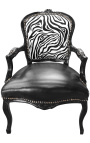 Barok lænestol af Louis XV stil zebra og sort kunstlæder med blankt sort træ