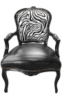 Barokke fauteuil van Lodewijk XV-stijl zebra en zwart kunstleer met glanzend zwart hout