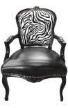 Barok lænestol af Louis XV stil zebra og sort kunstlæder med blankt sort træ